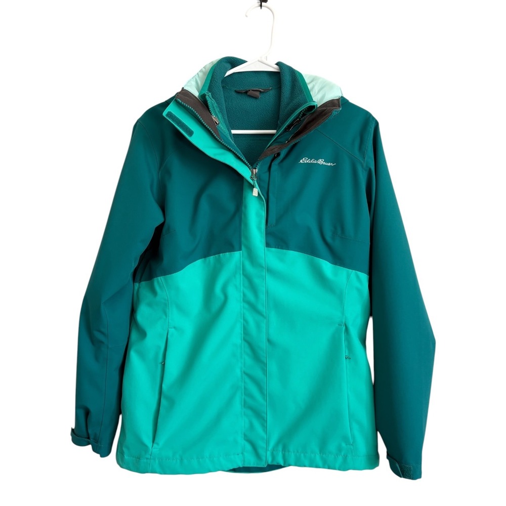Eddie Bauer WeatherEdge Plus Jacket Medium 3-In-1 System Teal Turquoise Hooded